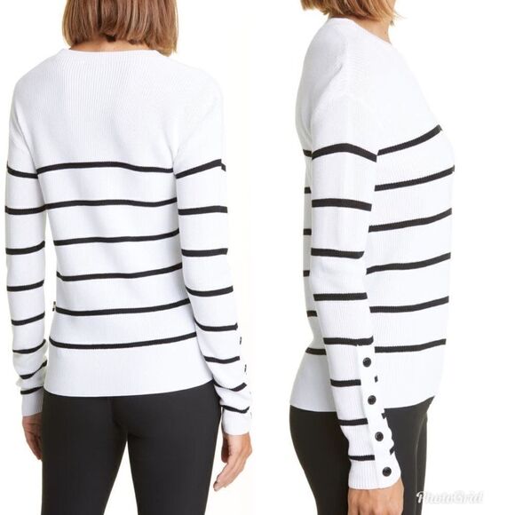 REVOLVE BOSS Fittina Crewneck Striped Ribbed Sweater in Black White - Picture 3 of 6
